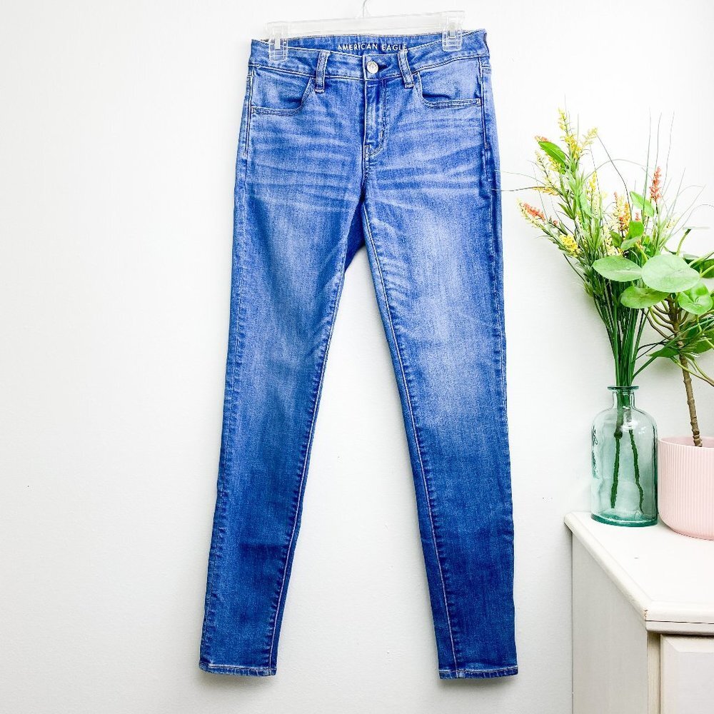 ⭐️ AMERICAN EAGLE Blue Jeggings Skinny Jeans 6 Long - Picture 2 of 8